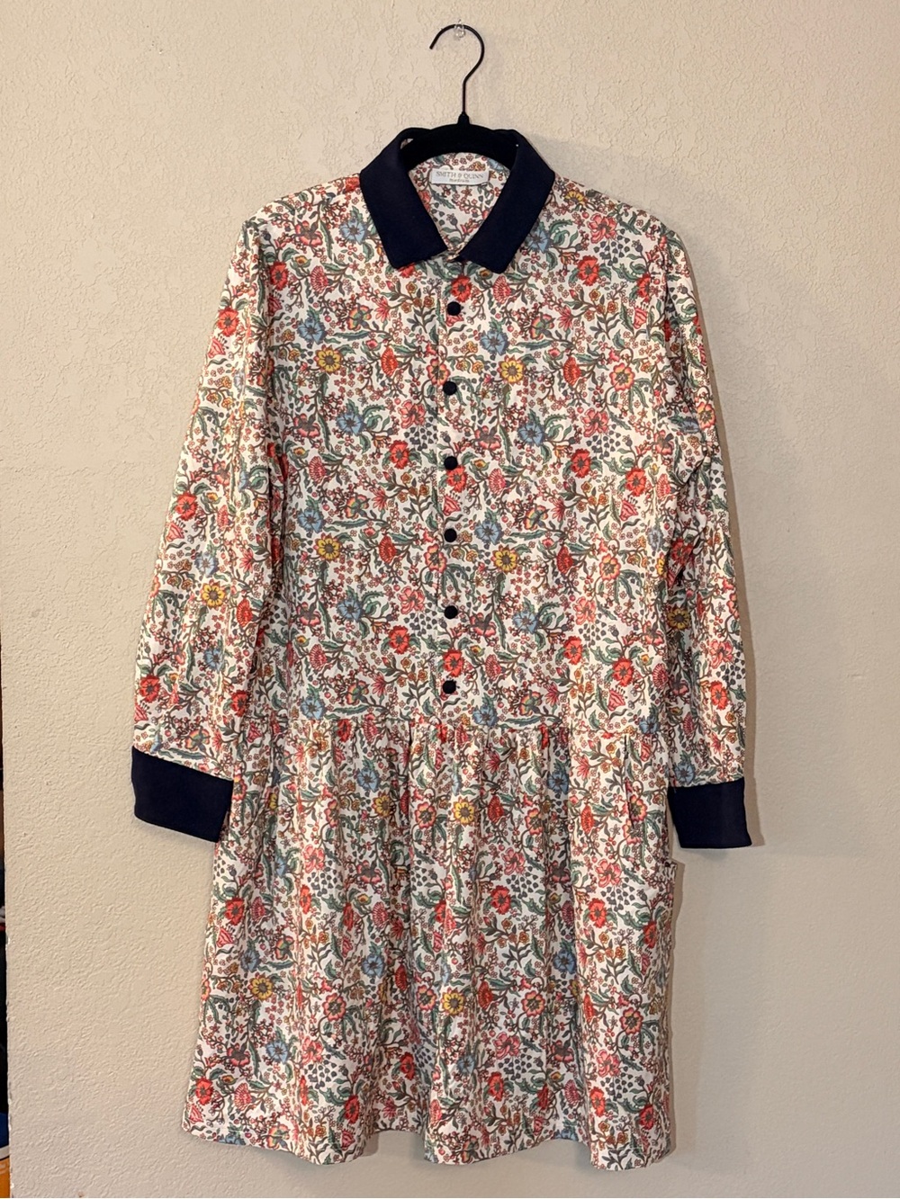 Smith & Quinn Lilac Floral Midi Babydoll Dress - Navy Collar and Cuffs - Medium